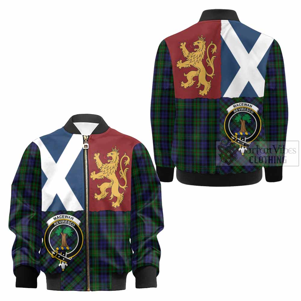 MacEwan (MacEwen) Crest Tartan Kid Bomber Jacket with Lion Rampant Saltire Style - Tartan Vibes Clothing