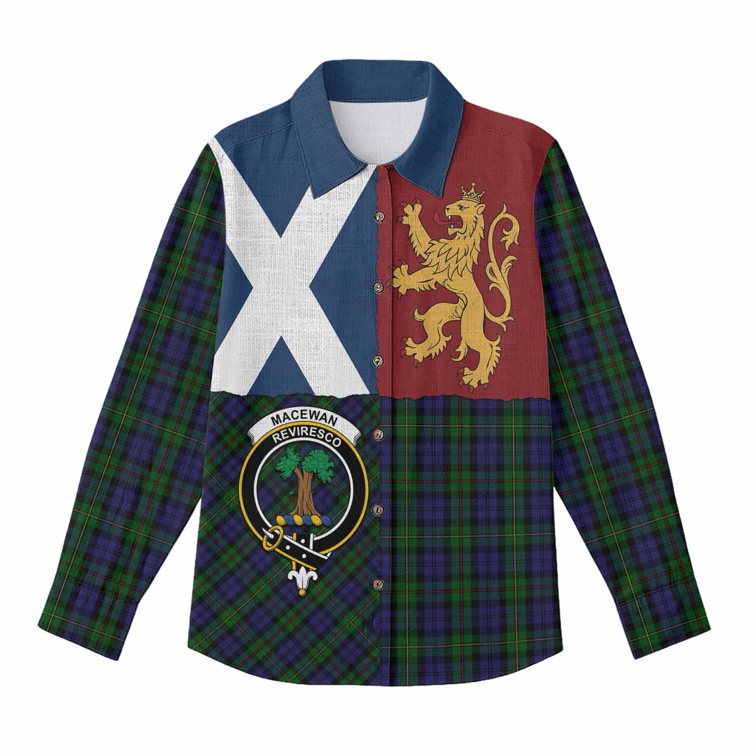 MacEwan (MacEwen) Crest Tartan Women Casual Shirt with Lion Rampant Saltire Style