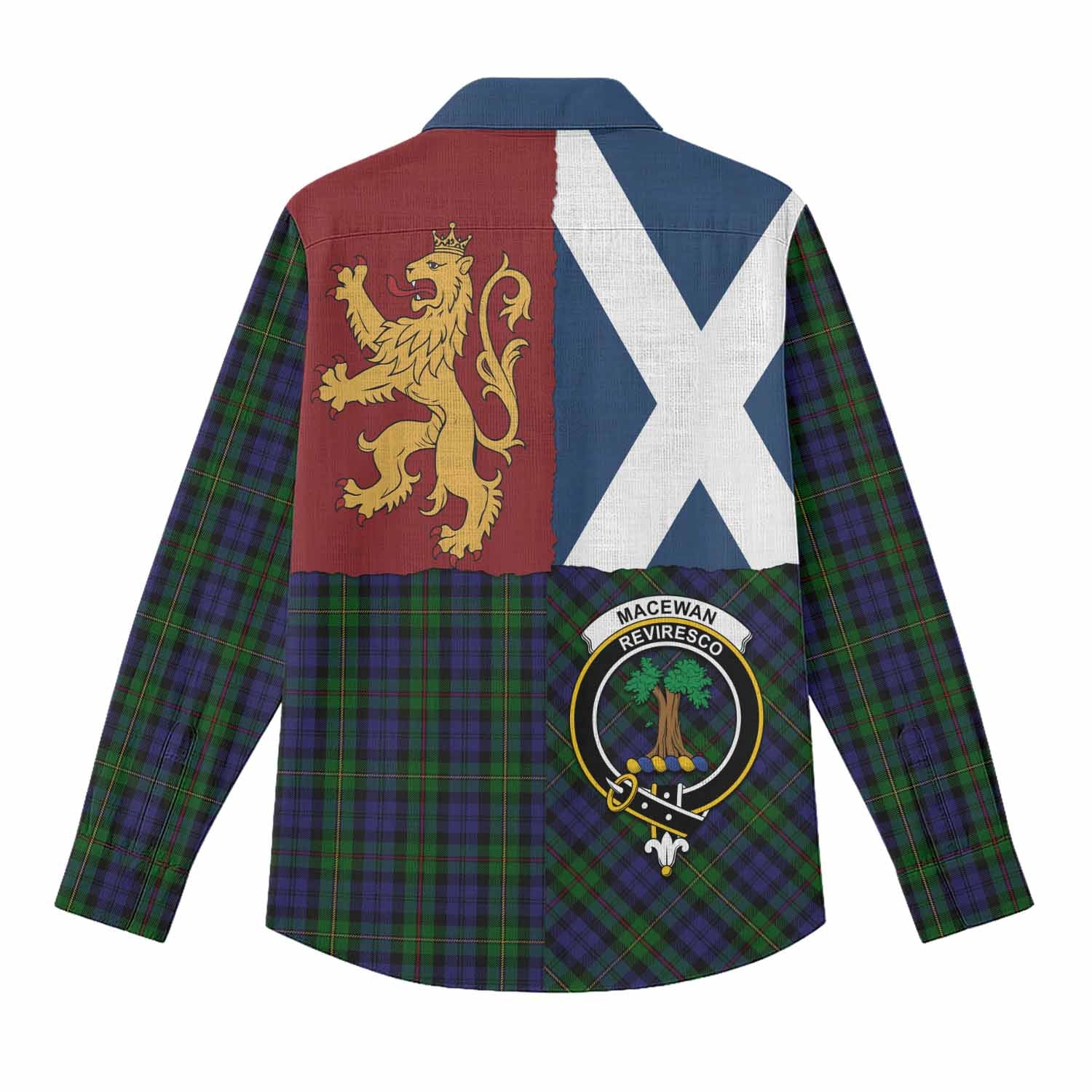 MacEwan (MacEwen) Crest Tartan Women Casual Shirt with Lion Rampant Saltire Style