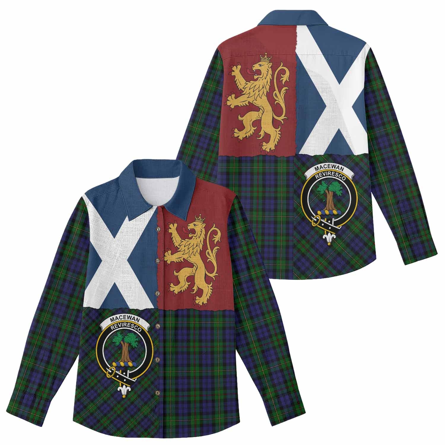 MacEwan (MacEwen) Crest Tartan Women Casual Shirt with Lion Rampant Saltire Style