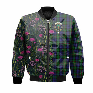 MacEwan (MacEwen) Family Crest Tartan Bomber Jacket Scottish Thistle Flower Pattern Half Style