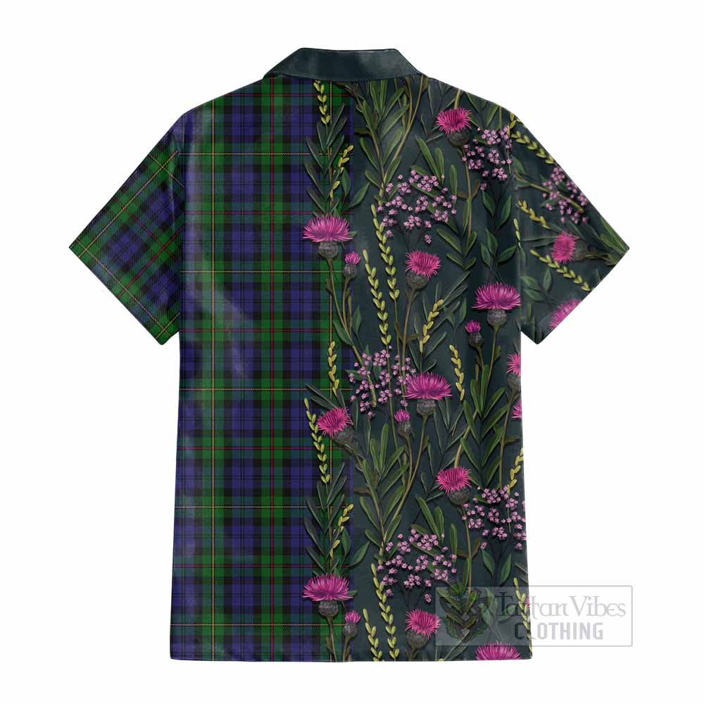 MacEwan (MacEwen) Family Crest Tartan Cotton Hawaiian Shirt Scottish Thistle Flower Pattern Half Style - Tartan Vibes Clothing