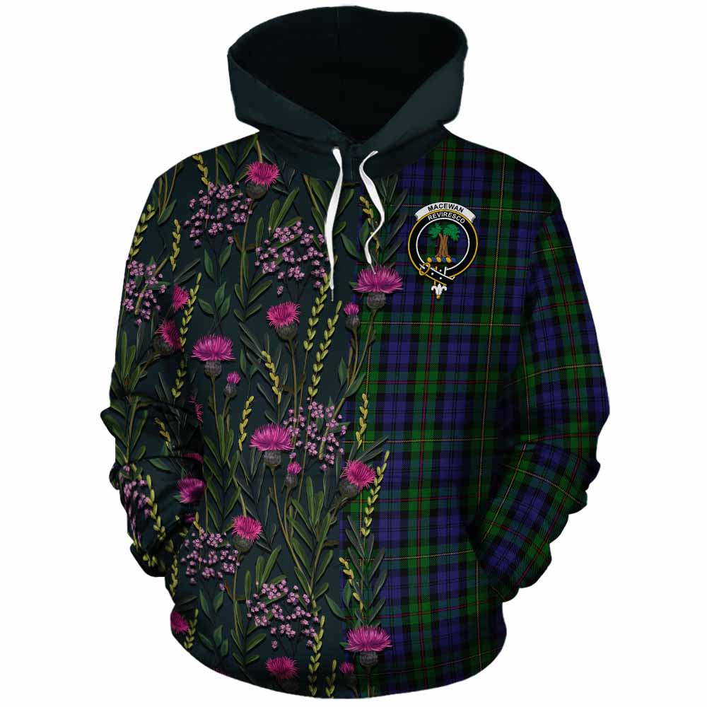 MacEwan (MacEwen) Family Crest Tartan Cotton Hoodie Scottish Thistle Flower Pattern Half Style - Tartan Vibes Clothing