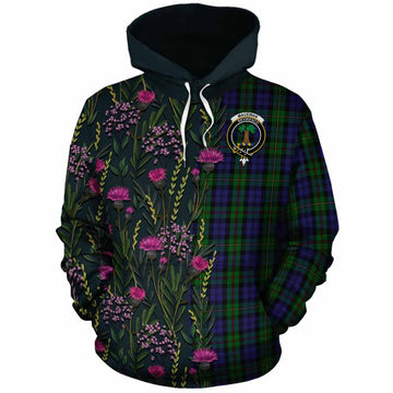 MacEwan (MacEwen) Family Crest Tartan Cotton Hoodie Scottish Thistle Flower Pattern Half Style - Tartan Vibes Clothing