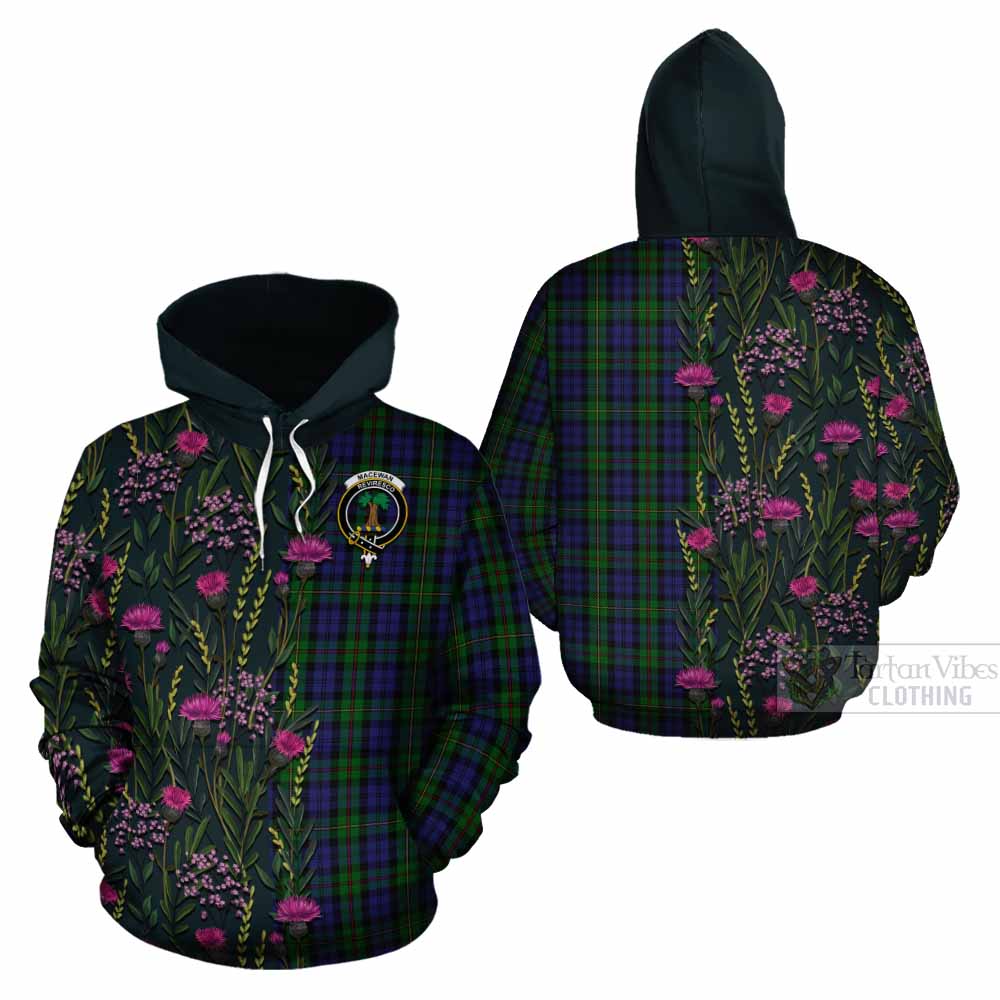 MacEwan (MacEwen) Family Crest Tartan Cotton Hoodie Scottish Thistle Flower Pattern Half Style - Tartan Vibes Clothing