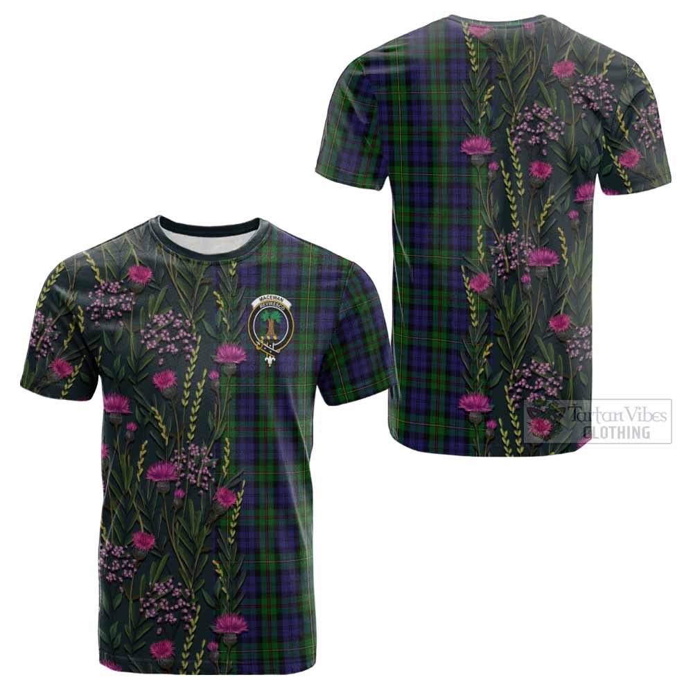 MacEwan (MacEwen) Family Crest Tartan Cotton T-shirt Scottish Thistle Flower Pattern Half Style - Tartan Vibes Clothing