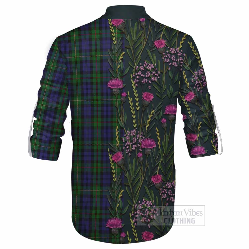 MacEwan (MacEwen) Family Crest Tartan Ghillie Shirt Scottish Thistle Flower Pattern Half Style - Tartan Vibes Clothing