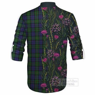 MacEwan (MacEwen) Family Crest Tartan Ghillie Shirt Scottish Thistle Flower Pattern Half Style