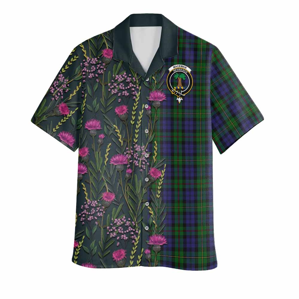 MacEwan (MacEwen) Family Crest Tartan Hawaiian Shirt Scottish Thistle Flower Pattern Half Style - Tartan Vibes Clothing