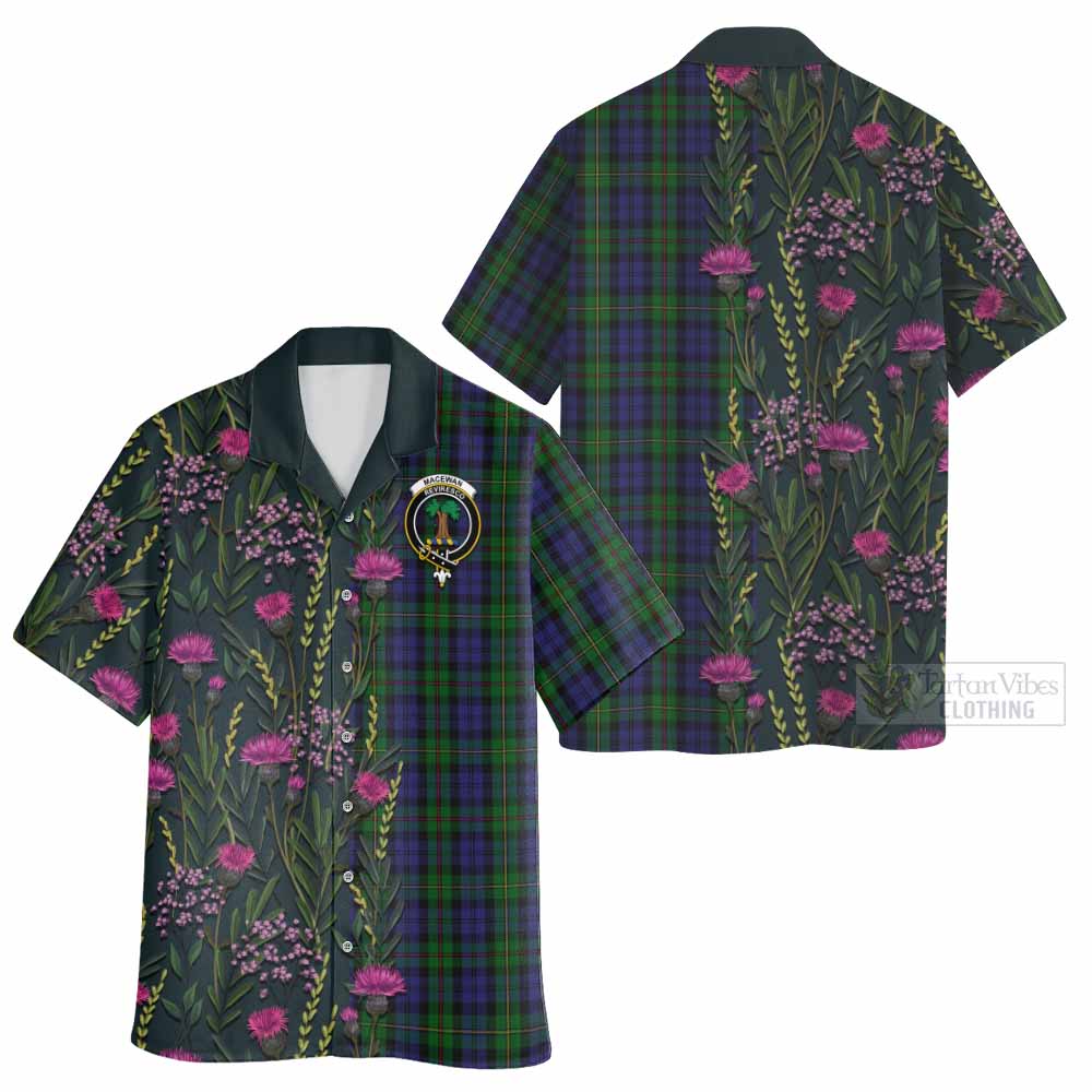 MacEwan (MacEwen) Family Crest Tartan Hawaiian Shirt Scottish Thistle Flower Pattern Half Style - Tartan Vibes Clothing