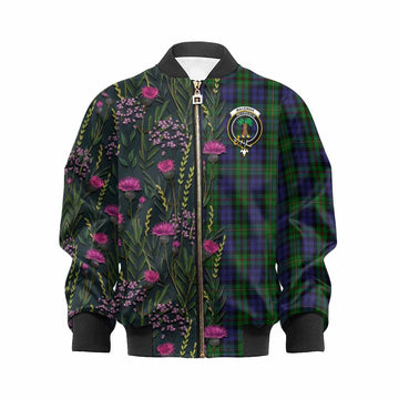 MacEwan (MacEwen) Family Crest Tartan Kid Bomber Jacket Scottish Thistle Flower Pattern Half Style - Tartan Vibes Clothing