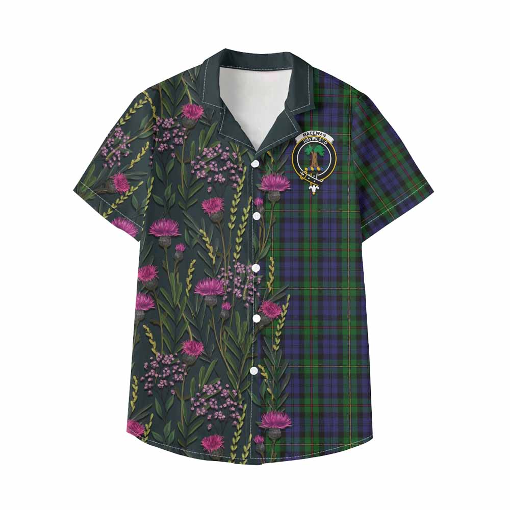 MacEwan (MacEwen) Family Crest Tartan Kid Hawaiian Shirt Scottish Thistle Flower Pattern Half Style - Tartan Vibes Clothing