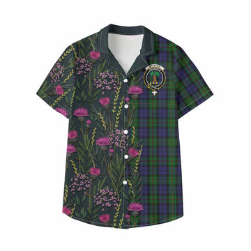 MacEwan (MacEwen) Family Crest Tartan Kid Hawaiian Shirt Scottish Thistle Flower Pattern Half Style - Tartan Vibes Clothing