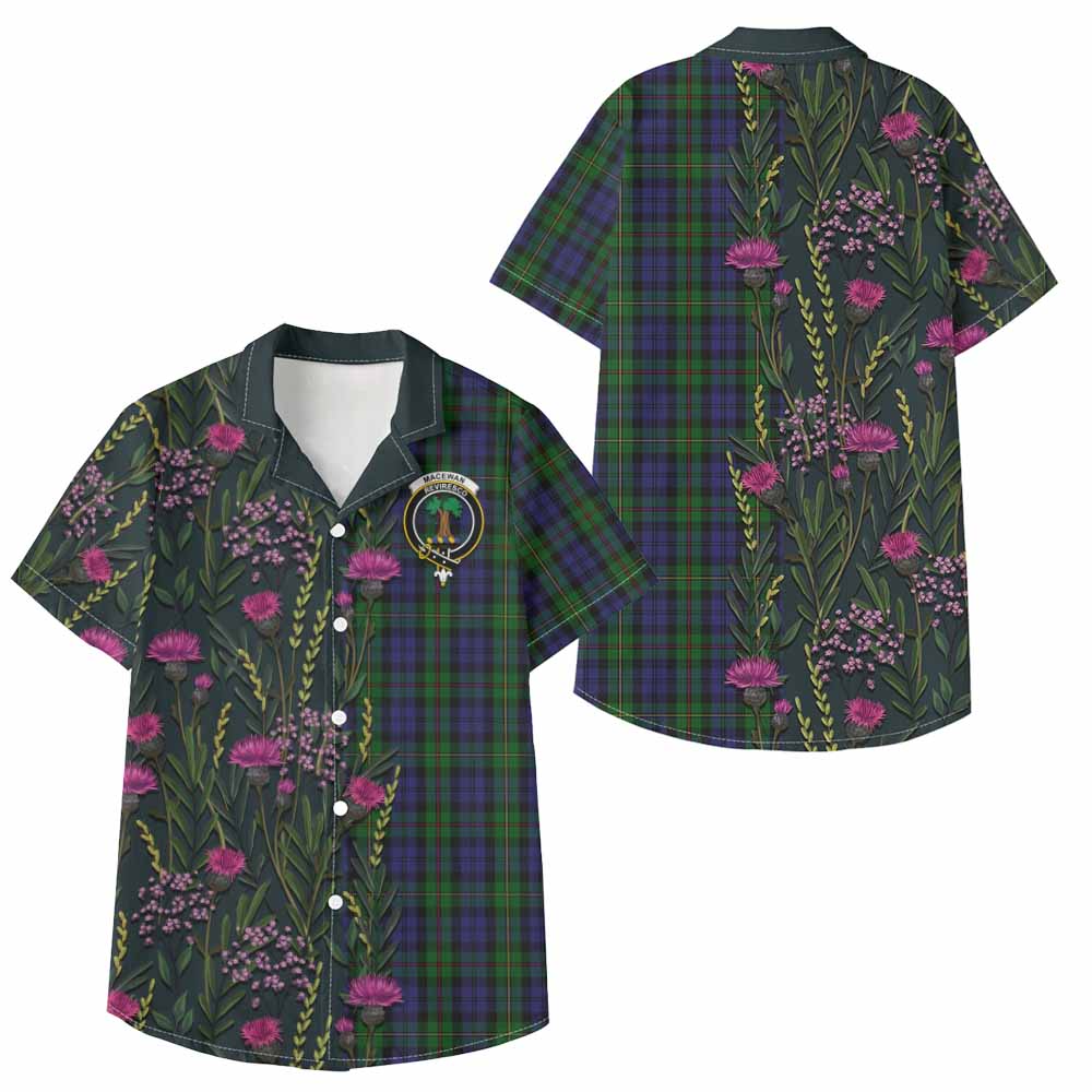 MacEwan (MacEwen) Family Crest Tartan Kid Hawaiian Shirt Scottish Thistle Flower Pattern Half Style - Tartan Vibes Clothing