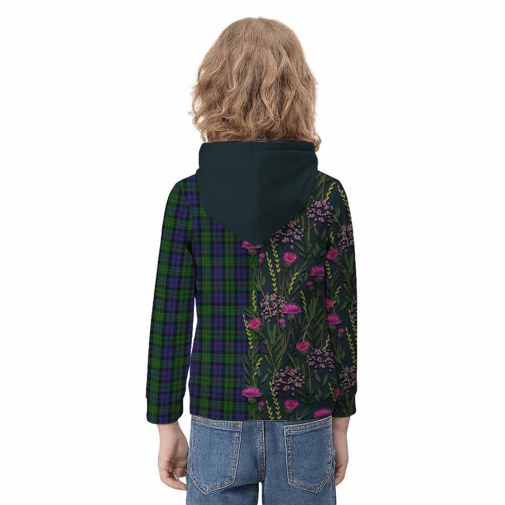 MacEwan (MacEwen) Family Crest Tartan Kid Hoodie Scottish Thistle Flower Pattern Half Style - Tartan Vibes Clothing