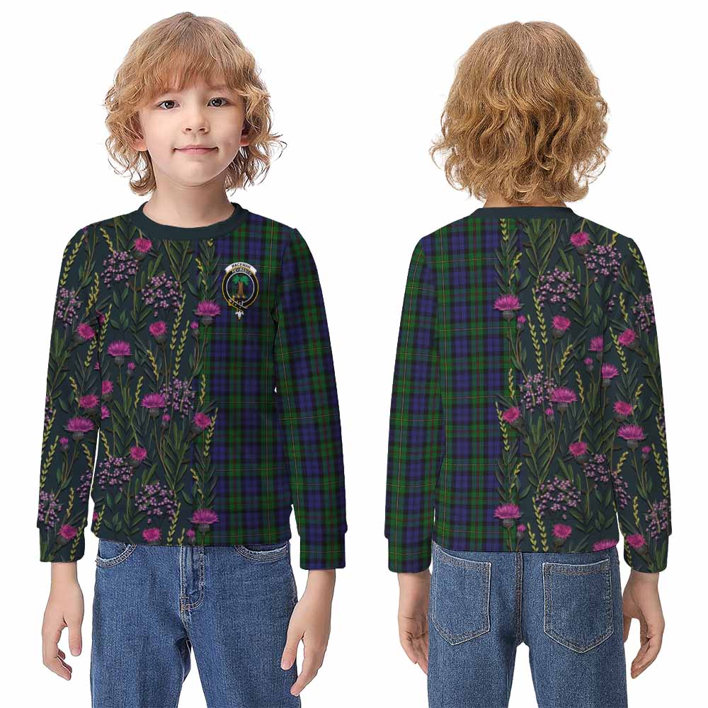 MacEwan (MacEwen) Family Crest Tartan Kid Knitted Sweatshirt Scottish Thistle Flower Pattern Half Style - Tartan Vibes Clothing