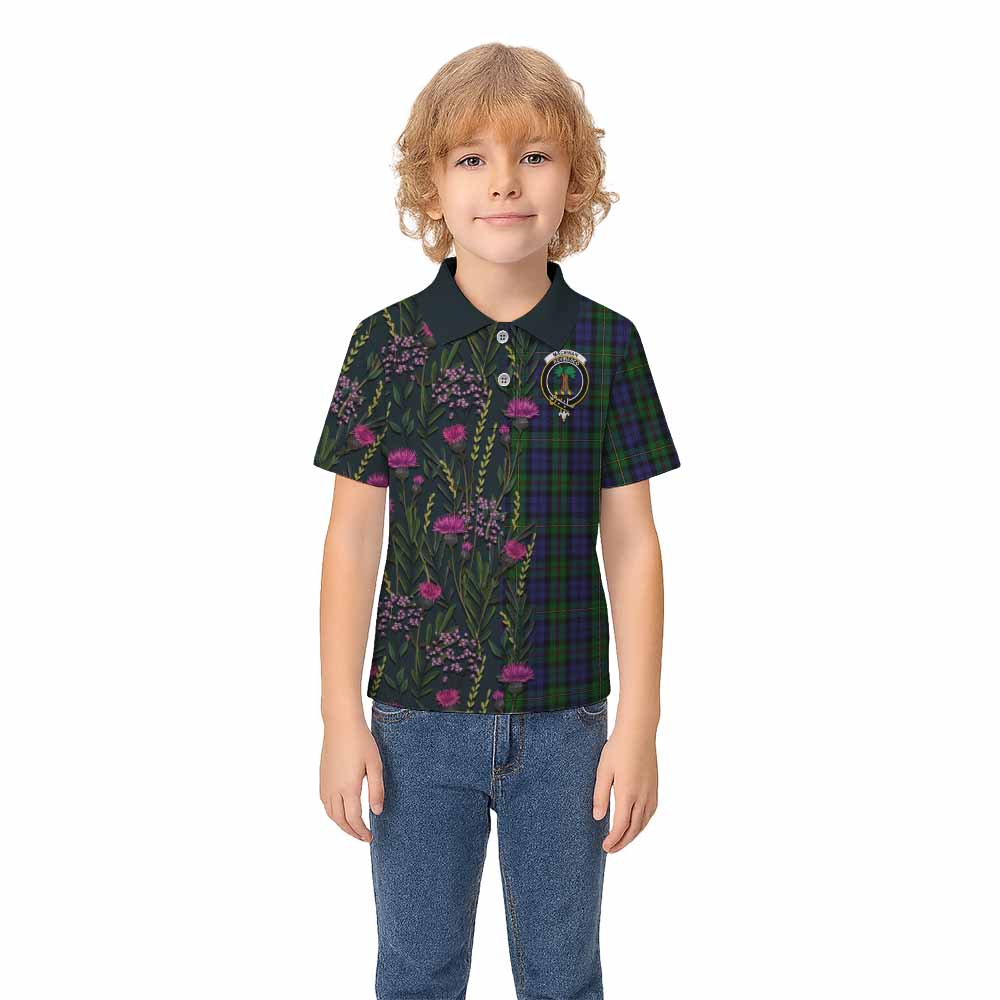 MacEwan (MacEwen) Family Crest Tartan Kid Polo Shirt Scottish Thistle Flower Pattern Half Style - Tartan Vibes Clothing