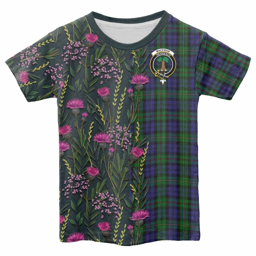 MacEwan (MacEwen) Family Crest Tartan Kid T-shirt Scottish Thistle Flower Pattern Half Style - Tartan Vibes Clothing