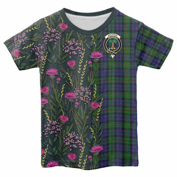 MacEwan (MacEwen) Family Crest Tartan Kid T-shirt Scottish Thistle Flower Pattern Half Style - Tartan Vibes Clothing