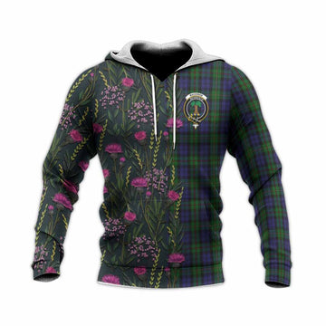 MacEwan (MacEwen) Family Crest Tartan Knitted Hoodie Scottish Thistle Flower Pattern Half Style
