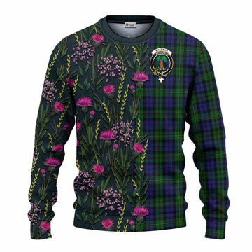 MacEwan (MacEwen) Family Crest Tartan Knitted Sweater Scottish Thistle Flower Pattern Half Style