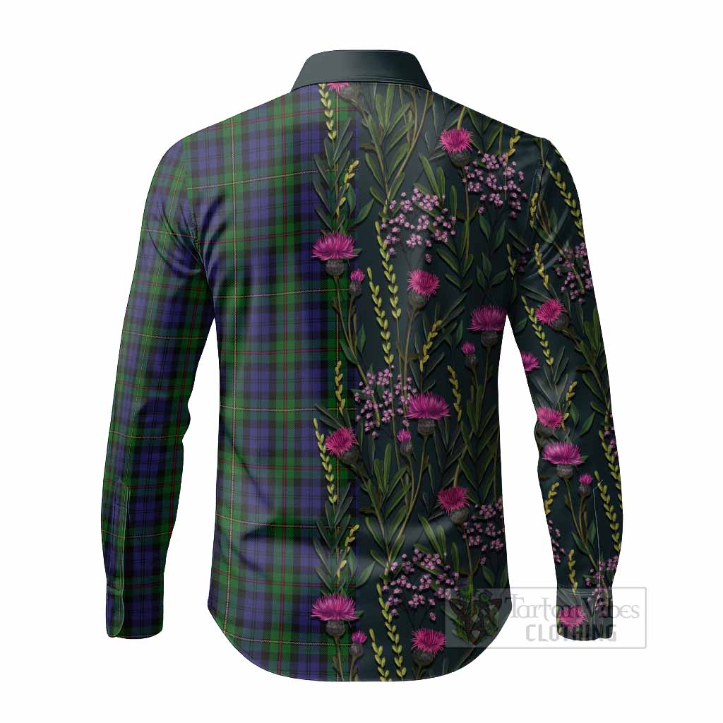 MacEwan (MacEwen) Family Crest Tartan Long Sleeve Button Shirts Scottish Thistle Flower Pattern Half Style - Tartan Vibes Clothing