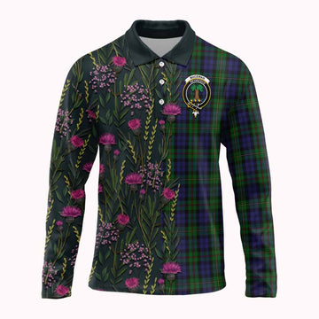 MacEwan (MacEwen) Family Crest Tartan Long Sleeve Polo Shirt Scottish Thistle Flower Pattern Half Style