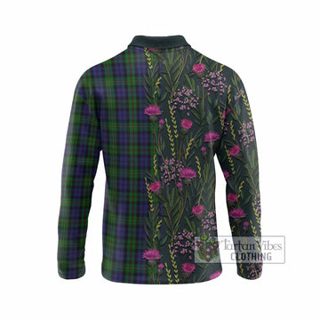 MacEwan (MacEwen) Family Crest Tartan Long Sleeve Polo Shirt Scottish Thistle Flower Pattern Half Style