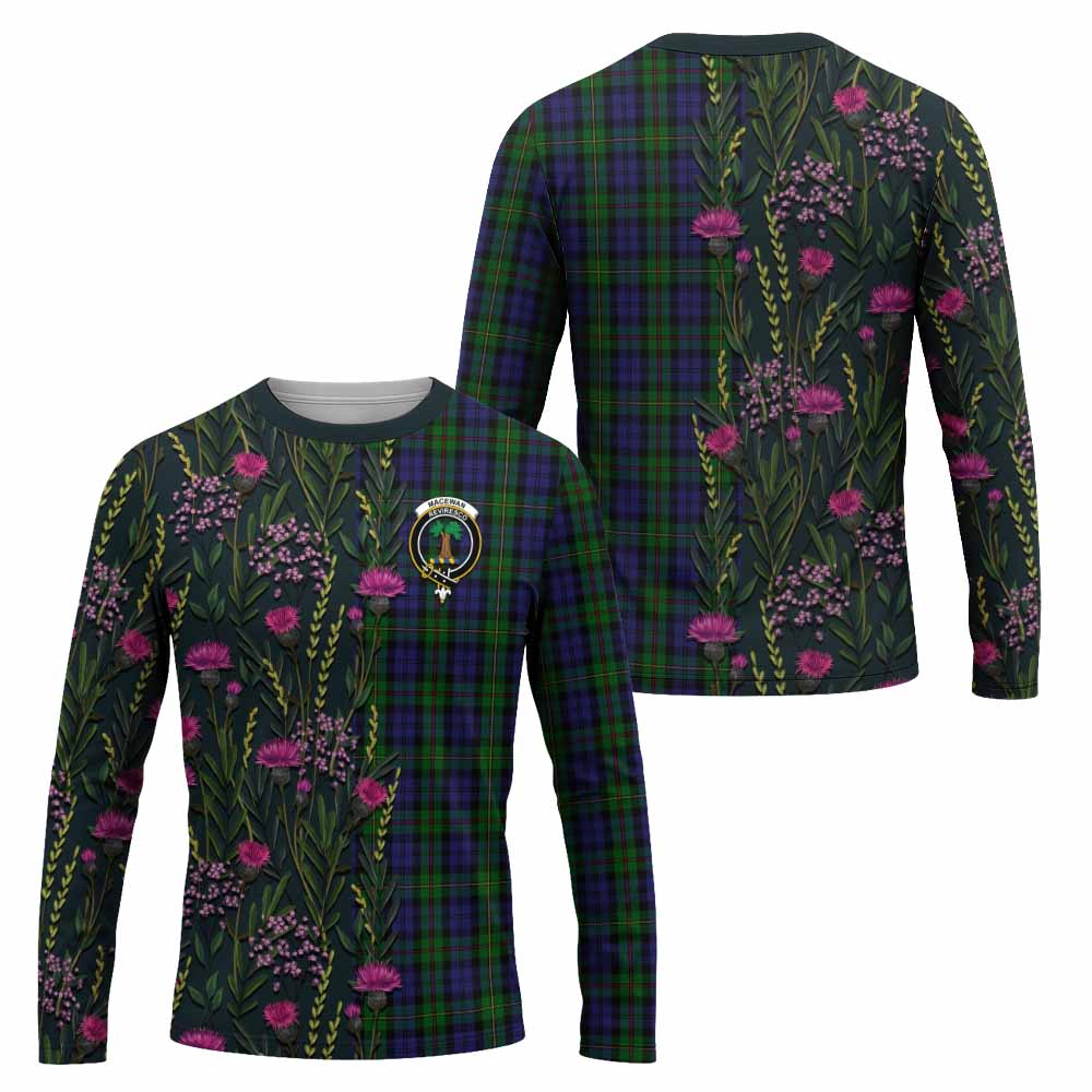 MacEwan (MacEwen) Family Crest Tartan Long Sleeve T-Shirt Scottish Thistle Flower Pattern Half Style - Tartan Vibes Clothing