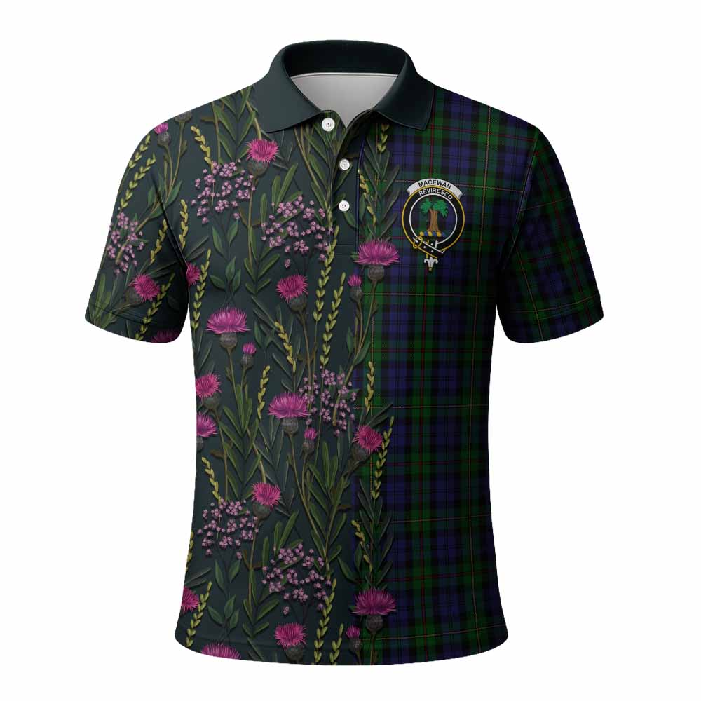 MacEwan (MacEwen) Family Crest Tartan Polo Shirt Scottish Thistle Flower Pattern Half Style - Tartan Vibes Clothing