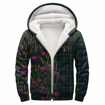 MacEwan (MacEwen) Family Crest Tartan Sherpa Hoodie Scottish Thistle Flower Pattern Half Style