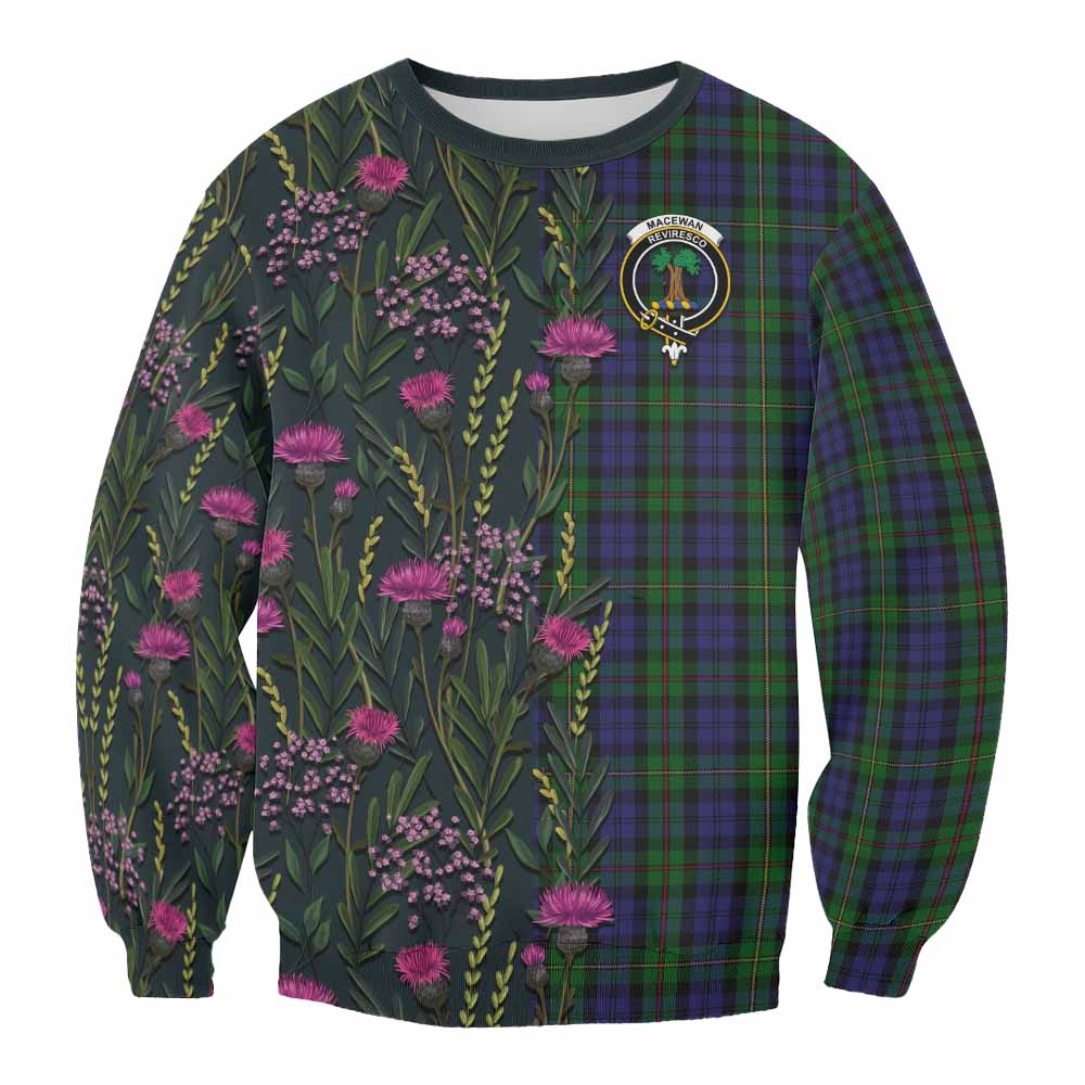MacEwan (MacEwen) Family Crest Tartan Sweatshirt Scottish Thistle Flower Pattern Half Style - Tartan Vibes Clothing