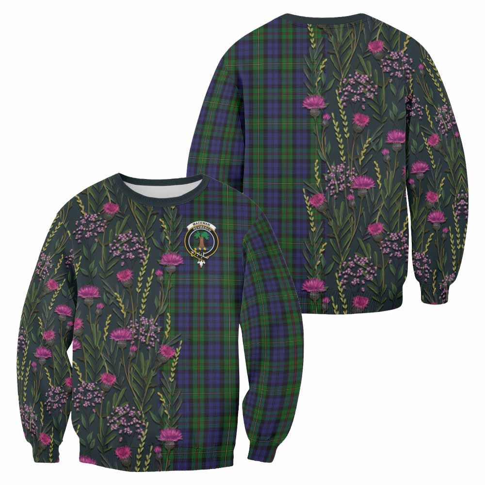 MacEwan (MacEwen) Family Crest Tartan Sweatshirt Scottish Thistle Flower Pattern Half Style - Tartan Vibes Clothing