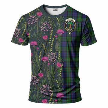MacEwan (MacEwen) Family Crest Tartan T-Shirt Scottish Thistle Flower Pattern Half Style - Tartan Vibes Clothing
