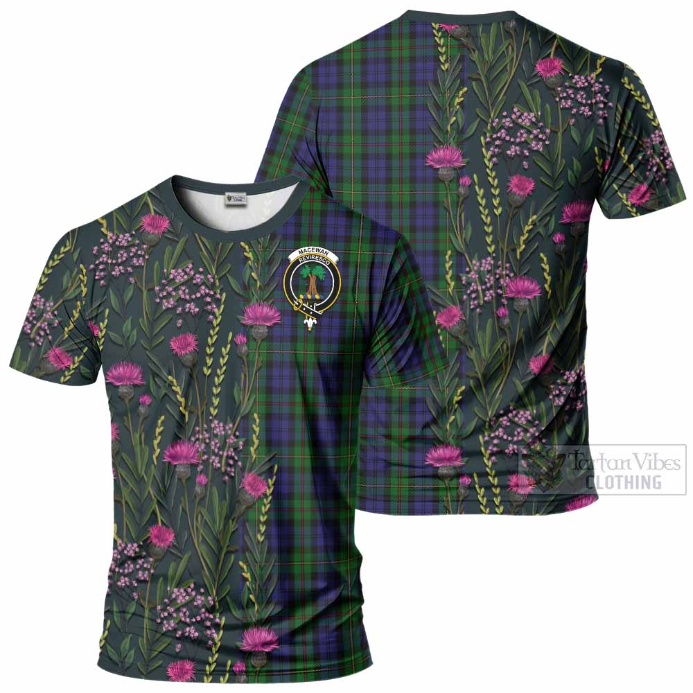 MacEwan (MacEwen) Family Crest Tartan T-Shirt Scottish Thistle Flower Pattern Half Style - Tartan Vibes Clothing