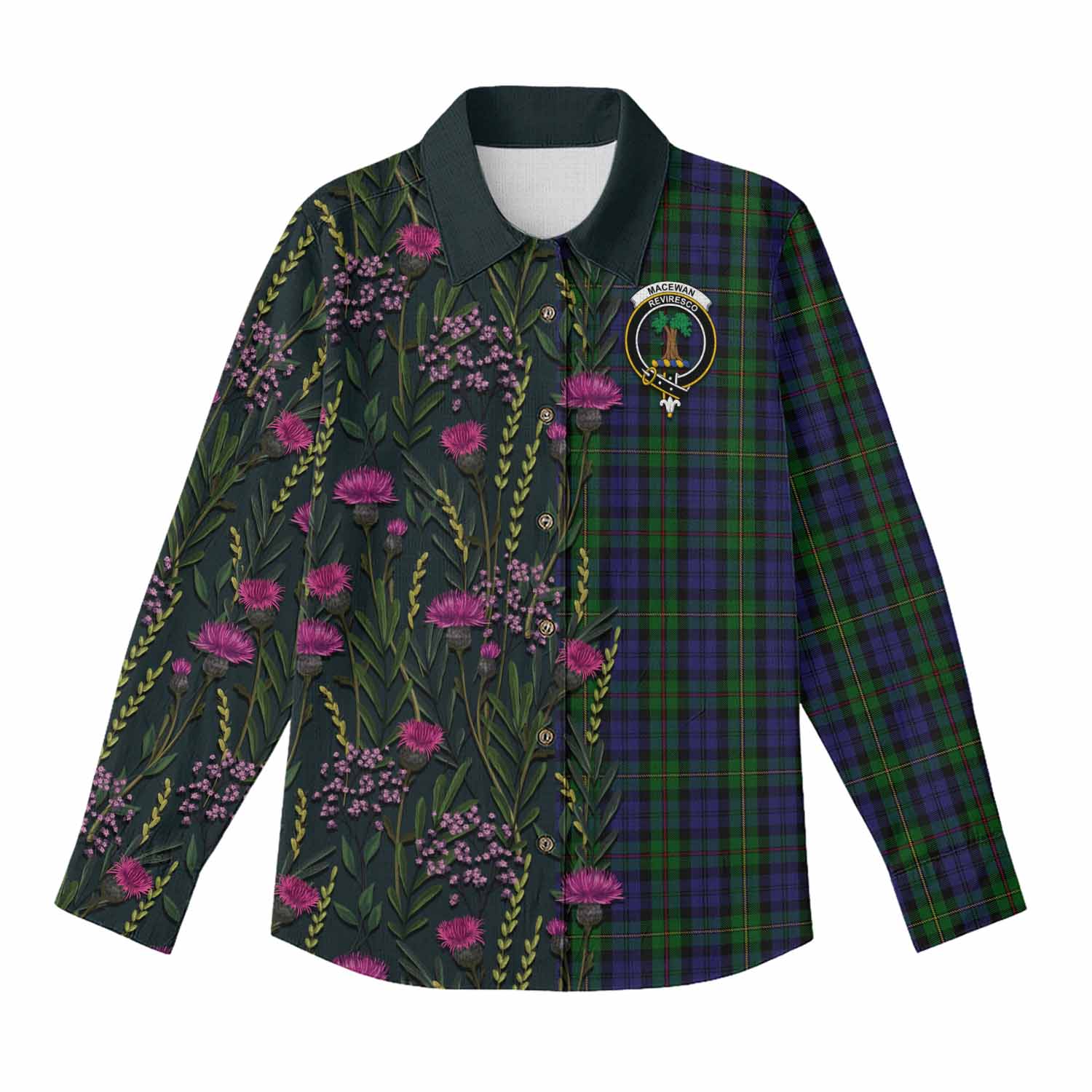 MacEwan (MacEwen) Family Crest Tartan Women Casual Shirt Scottish Thistle Flower Pattern Half Style - Tartan Vibes Clothing