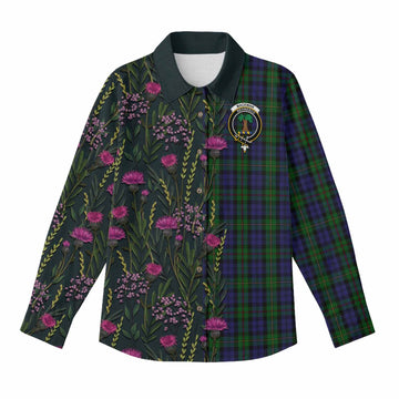 MacEwan (MacEwen) Family Crest Tartan Women Casual Shirt Scottish Thistle Flower Pattern Half Style