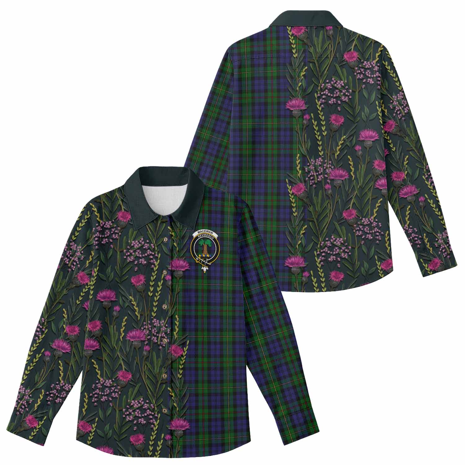 MacEwan (MacEwen) Family Crest Tartan Women Casual Shirt Scottish Thistle Flower Pattern Half Style - Tartan Vibes Clothing