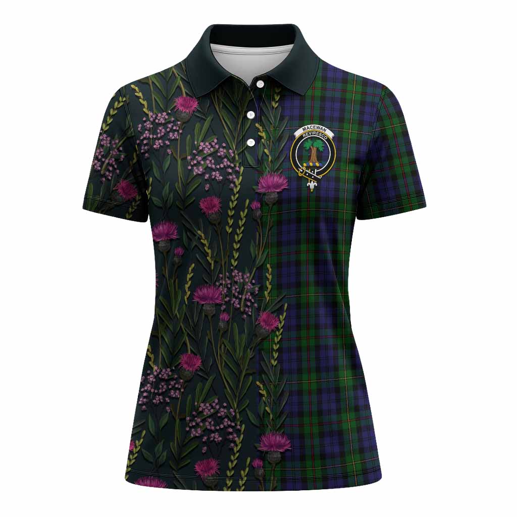 MacEwan (MacEwen) Family Crest Tartan Women Polo Shirt Scottish Thistle Flower Pattern Half Style - Tartan Vibes Clothing