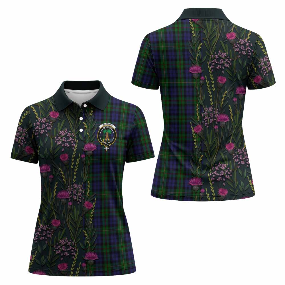MacEwan (MacEwen) Family Crest Tartan Women Polo Shirt Scottish Thistle Flower Pattern Half Style - Tartan Vibes Clothing