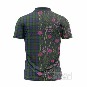 MacEwan (MacEwen) Family Crest Tartan Zipper Polo Shirt Scottish Thistle Flower Pattern Half Style
