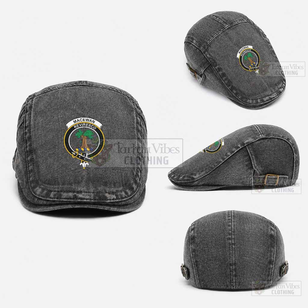 MacEwan (MacEwen) Scottish Clan Crest Washed Flat Cap - Unisex Jeff Cap One Size (Adjustable) Black - Tartan Vibes Clothing