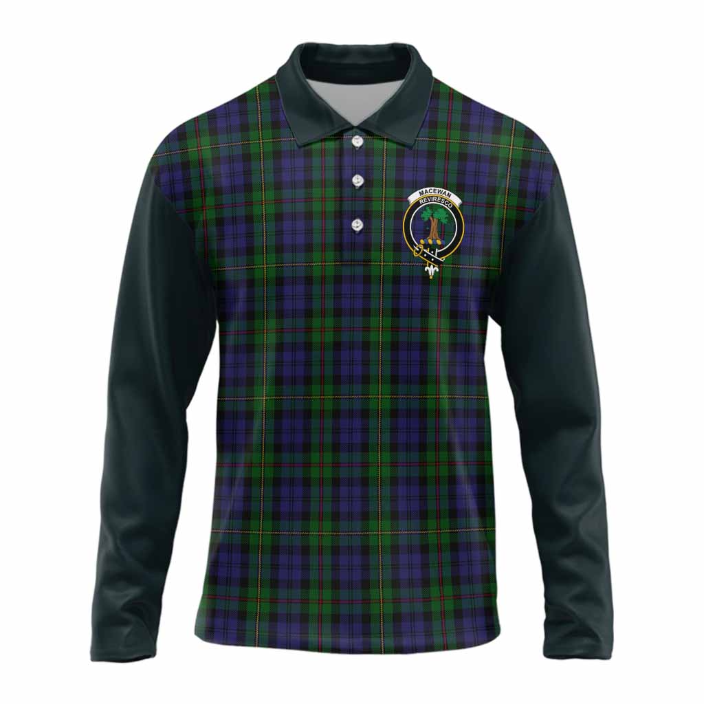 MacEwan (MacEwen) Tartan Accent Long Sleeve Polo Shirt with Family Crest