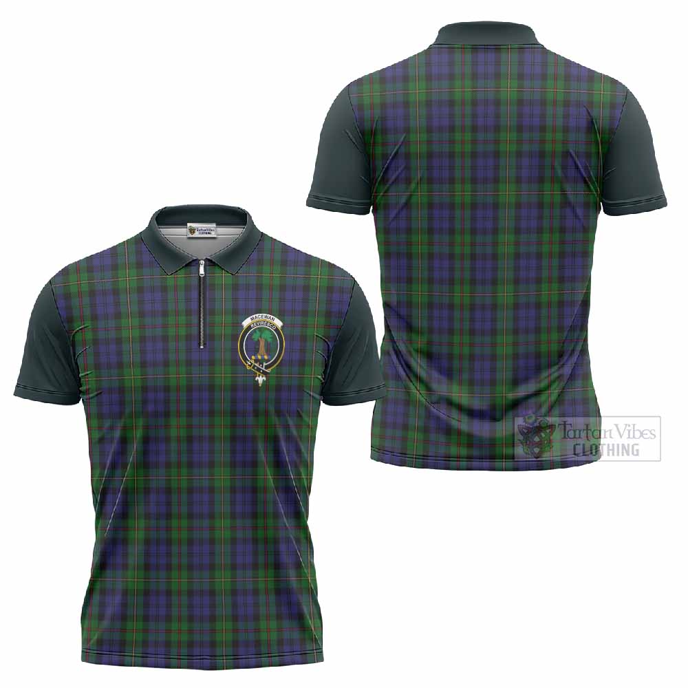 MacEwan (MacEwen) Tartan Accent Zipper Polo Shirt with Family Crest