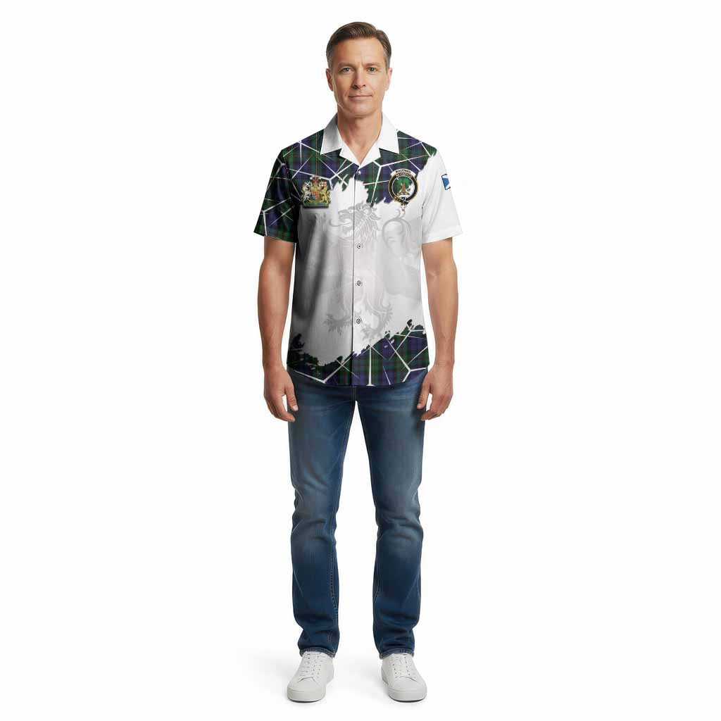 MacEwan (MacEwen) Tartan Cotton Hawaiian Shirt with Family Crest and Lion Rampant Grunge Style