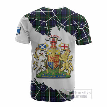 MacEwan (MacEwen) Tartan Cotton T-shirt with Family Crest and Lion Rampant Grunge Style