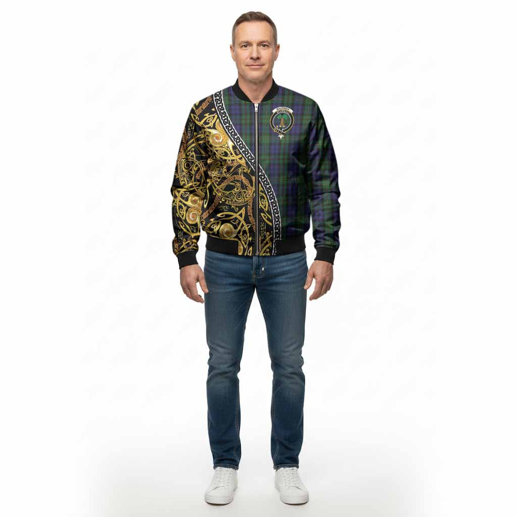 MacEwan (MacEwen) Tartan Crest Bomber Jacket Celtic Knot and Triple Trickle Spiral Symbols