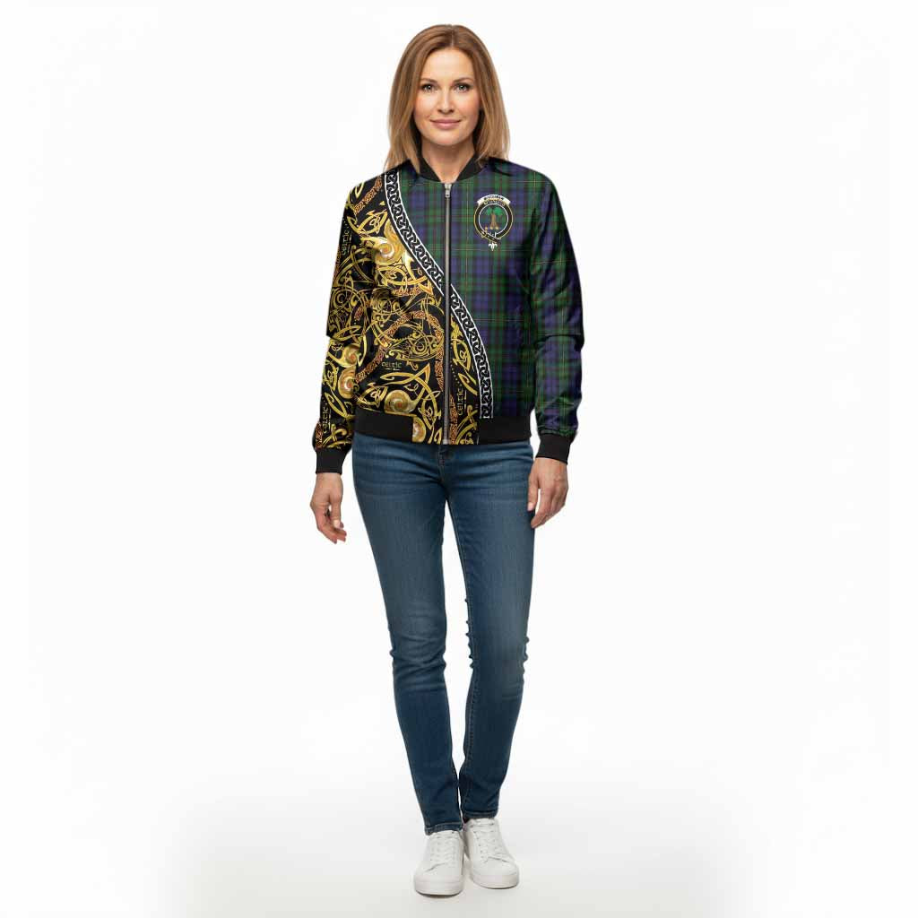MacEwan (MacEwen) Tartan Crest Bomber Jacket Celtic Knot and Triple Trickle Spiral Symbols