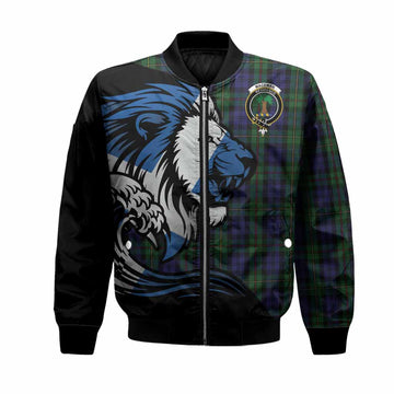 MacEwan (MacEwen) Tartan Crest Bomber Jacket Scottish Golden Lions Wave Flow