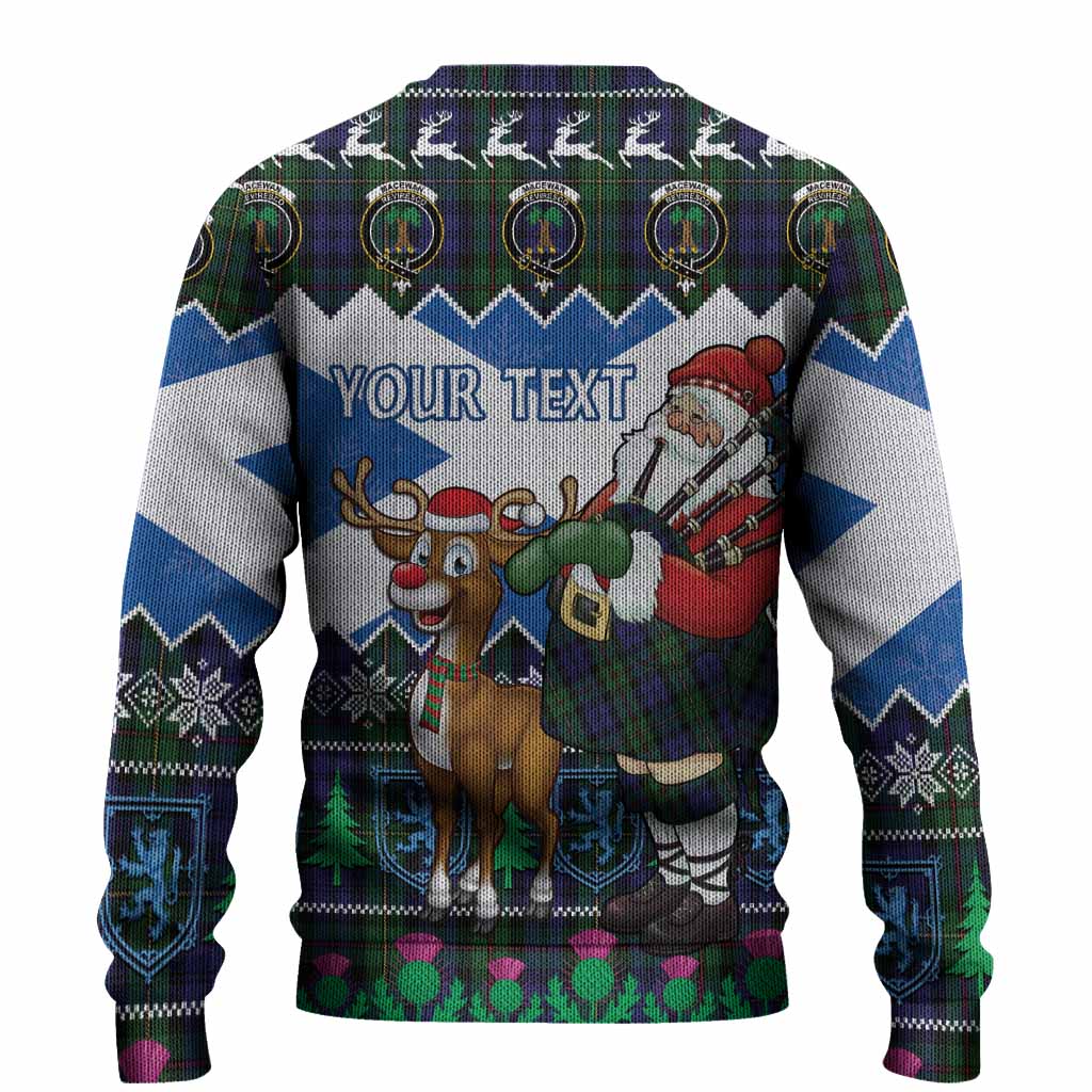 MacEwan (MacEwen) Tartan Crest Christmas Christmas Ugly Sweater Scotland Santa With Bagpipes Cute Reindeer